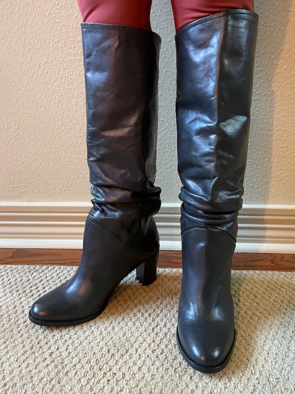 Free People Grey Leather Knee Boots (8.5)